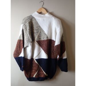 Kashiwa 80s Vintage Sweater Lambswool Angora Gold Bronze Geometric Large